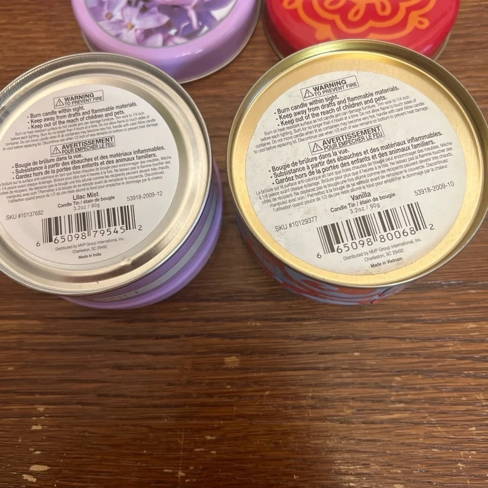 Set of 2 Scented Candles – Lilac Mist & Vanilla Decorative Tins 3.2 oz Each